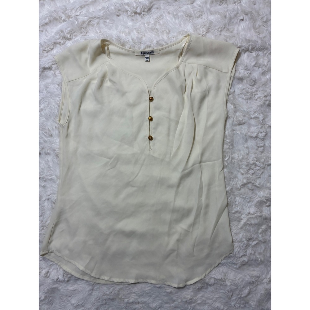 Daniel Rainn Cream Ivory‎ Sleeveless Split Neck Blouse Gold Buttons XS